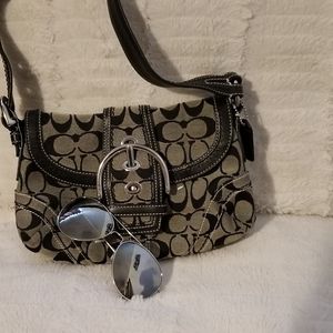 Small Black Signature Coach purse with Silver hard